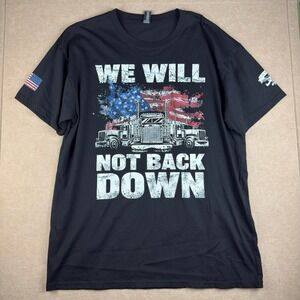 RTP Shirt Mens XL Black Truck USA Flag Graphic Tee We Will Not‎ Back Down Cotton